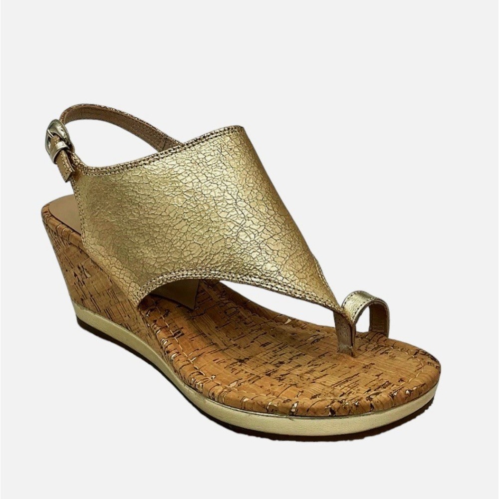 Donald J. Pliner Gold Metallic Wedge Toe-Loop Sandal